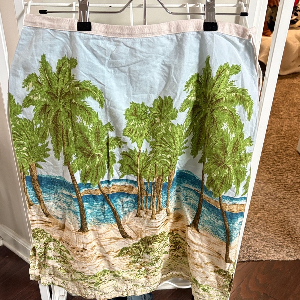 Liz Claiborne Green Palm Print A-Line Skirt